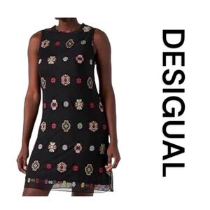 DESIGUAL Sleeveless Embroidered Geometric Print Dress, Size 40 - US Size L/10.
